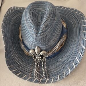 Stylish Blue Western Hat with Silver Detailing